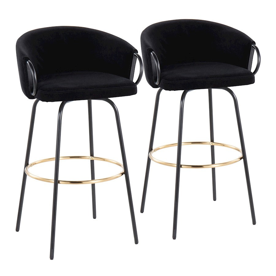 LumiSource Claire 30in Bar Stool Set of 2 | Black Metal Gold Accents and Black Velvet | Kitchen Island & Home Bar | Model B30-CLAIRE2-SWVGBKVBK2