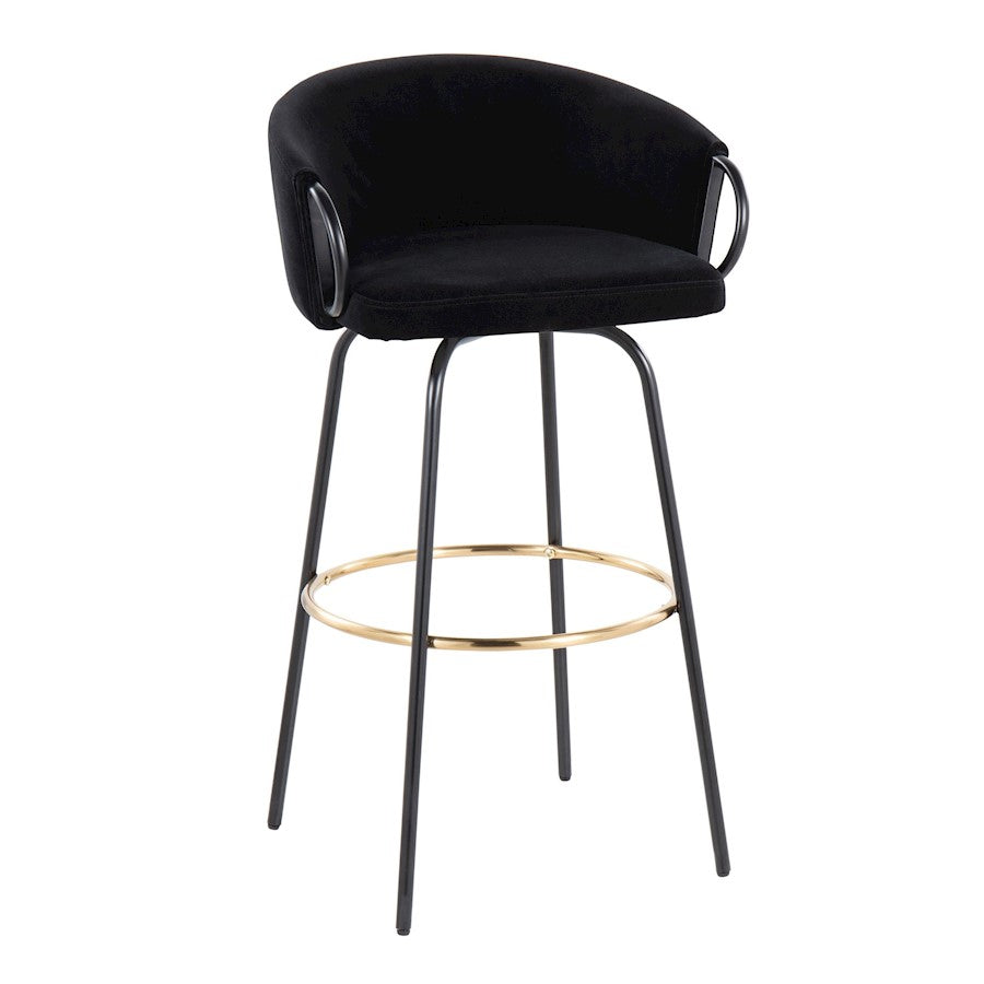 LumiSource Claire 30in Bar Stool Set of 2 | Black Metal Gold Accents and Black Velvet | Kitchen Island & Home Bar | Model B30-CLAIRE2-SWVGBKVBK2