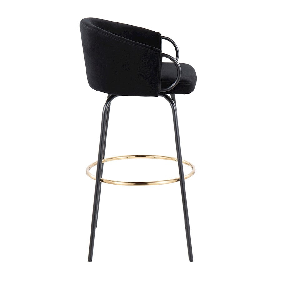 LumiSource Claire 30in Bar Stool Set of 2 | Black Metal Gold Accents and Black Velvet | Kitchen Island & Home Bar | Model B30-CLAIRE2-SWVGBKVBK2