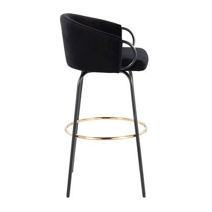 LumiSource Claire 30in Bar Stool Set of 2 | Black Metal Gold Accents and Black Velvet | Kitchen Island & Home Bar | Model B30-CLAIRE2-SWVGBKVBK2