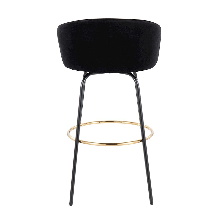 LumiSource Claire 30in Bar Stool Set of 2 | Black Metal Gold Accents and Black Velvet | Kitchen Island & Home Bar | Model B30-CLAIRE2-SWVGBKVBK2