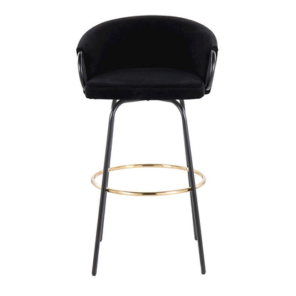 LumiSource Claire 30in Bar Stool Set of 2 | Black Metal Gold Accents and Black Velvet | Kitchen Island & Home Bar | Model B30-CLAIRE2-SWVGBKVBK2
