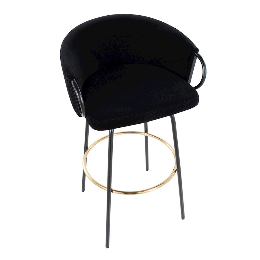 LumiSource Claire 30in Bar Stool Set of 2 | Black Metal Gold Accents and Black Velvet | Kitchen Island & Home Bar | Model B30-CLAIRE2-SWVGBKVBK2