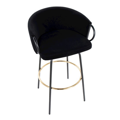 LumiSource Claire 30in Bar Stool Set of 2 | Black Metal Gold Accents and Black Velvet | Kitchen Island & Home Bar | Model B30-CLAIRE2-SWVGBKVBK2