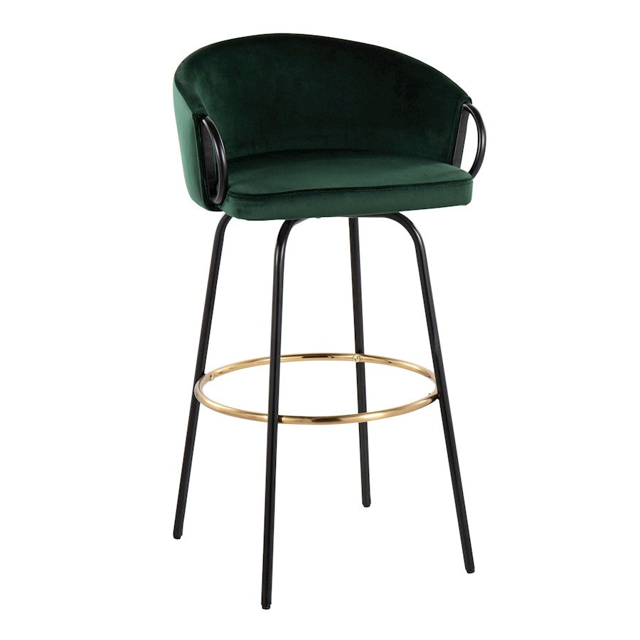 LumiSource Claire 30in Bar Stool Set of 2 | Black Metal Gold Accents and Emerald Green Velvet | Kitchen Island & Home | Model B30-CLAIRE2-SWVGBKVGN2