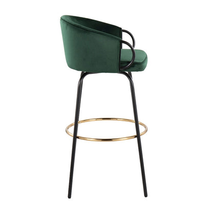 LumiSource Claire 30in Bar Stool Set of 2 | Black Metal Gold Accents and Emerald Green Velvet | Kitchen Island & Home | Model B30-CLAIRE2-SWVGBKVGN2