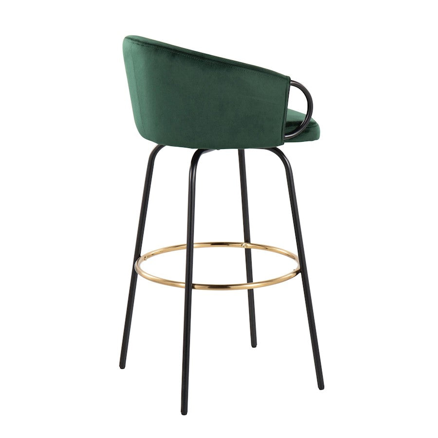 LumiSource Claire 30in Bar Stool Set of 2 | Black Metal Gold Accents and Emerald Green Velvet | Kitchen Island & Home | Model B30-CLAIRE2-SWVGBKVGN2