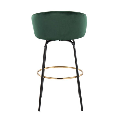 LumiSource Claire 30in Bar Stool Set of 2 | Black Metal Gold Accents and Emerald Green Velvet | Kitchen Island & Home | Model B30-CLAIRE2-SWVGBKVGN2