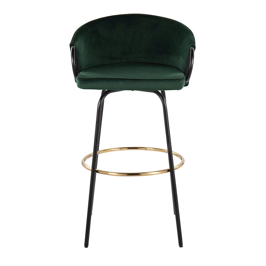 LumiSource Claire 30in Bar Stool Set of 2 | Black Metal Gold Accents and Emerald Green Velvet | Kitchen Island & Home | Model B30-CLAIRE2-SWVGBKVGN2