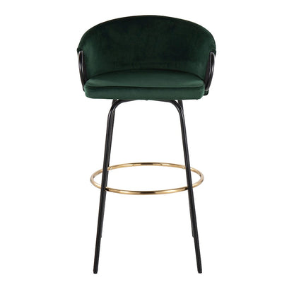 LumiSource Claire 30in Bar Stool Set of 2 | Black Metal Gold Accents and Emerald Green Velvet | Kitchen Island & Home | Model B30-CLAIRE2-SWVGBKVGN2