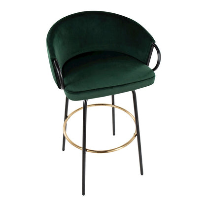 LumiSource Claire 30in Bar Stool Set of 2 | Black Metal Gold Accents and Emerald Green Velvet | Kitchen Island & Home | Model B30-CLAIRE2-SWVGBKVGN2