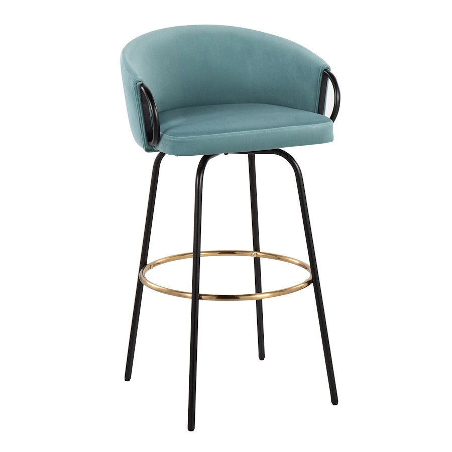 LumiSource Claire 30in Bar Stool Set of 2 | Black Metal Gold Accents and Light Blue Velvet | Kitchen Island & Home | Model B30-CLAIRE2-SWVGBKVLBU2