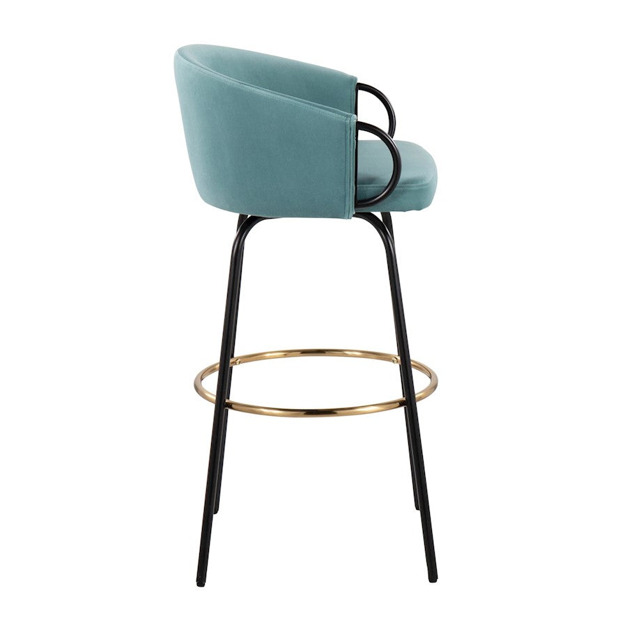 LumiSource Claire 30in Bar Stool Set of 2 | Black Metal Gold Accents and Light Blue Velvet | Kitchen Island & Home | Model B30-CLAIRE2-SWVGBKVLBU2