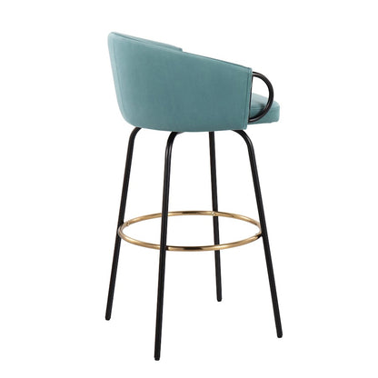 LumiSource Claire 30in Bar Stool Set of 2 | Black Metal Gold Accents and Light Blue Velvet | Kitchen Island & Home | Model B30-CLAIRE2-SWVGBKVLBU2