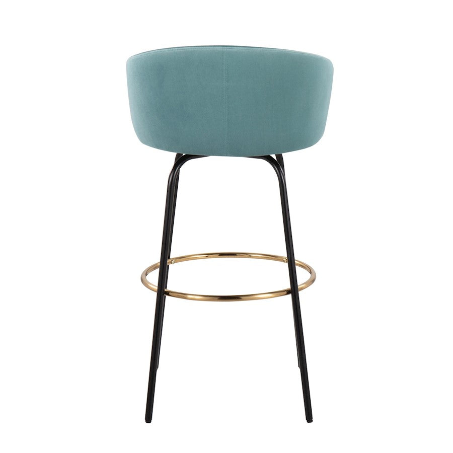 LumiSource Claire 30in Bar Stool Set of 2 | Black Metal Gold Accents and Light Blue Velvet | Kitchen Island & Home | Model B30-CLAIRE2-SWVGBKVLBU2
