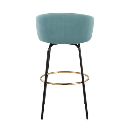 LumiSource Claire 30in Bar Stool Set of 2 | Black Metal Gold Accents and Light Blue Velvet | Kitchen Island & Home | Model B30-CLAIRE2-SWVGBKVLBU2