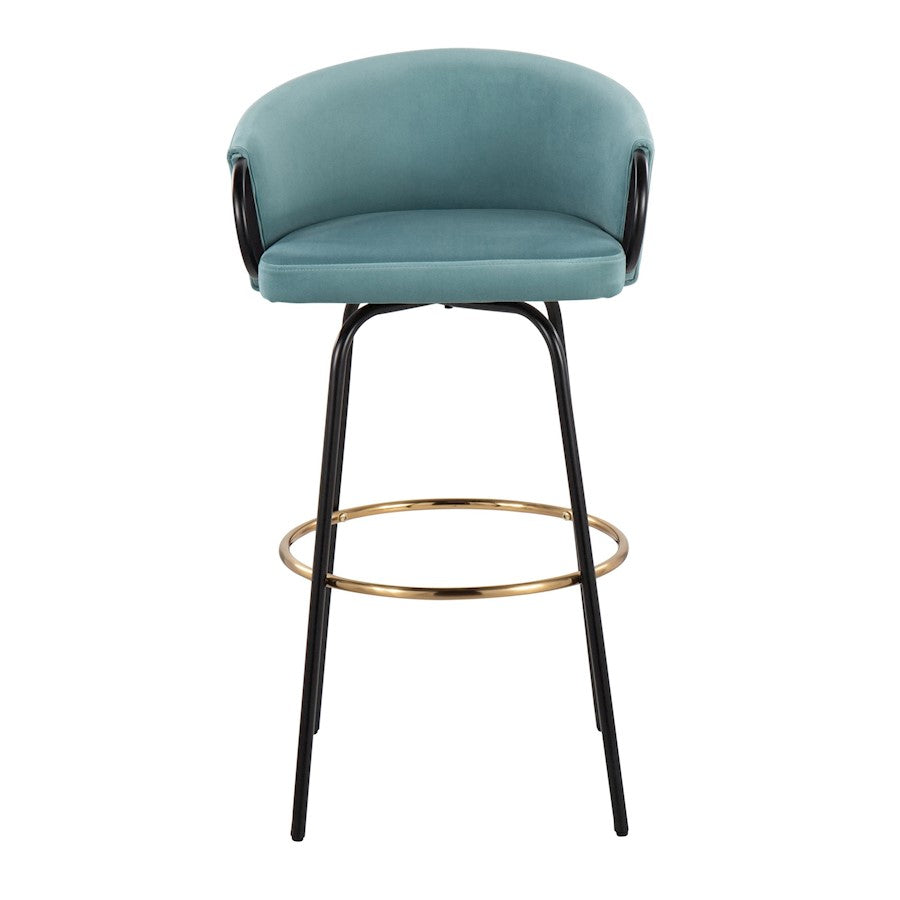 LumiSource Claire 30in Bar Stool Set of 2 | Black Metal Gold Accents and Light Blue Velvet | Kitchen Island & Home | Model B30-CLAIRE2-SWVGBKVLBU2