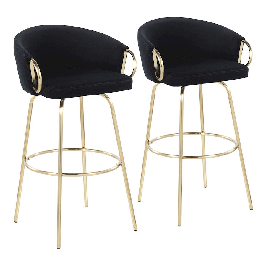 LumiSource Claire 30in Bar Stool Set of 2 | Glam Gold Metal and Black Velvet | Kitchen Island & Home Bar Seating | Model B30-CLAIRE2AUVBK2