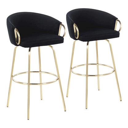 LumiSource Claire 30in Bar Stool Set of 2 | Glam Gold Metal and Black Velvet | Kitchen Island & Home Bar Seating | Model B30-CLAIRE2AUVBK2