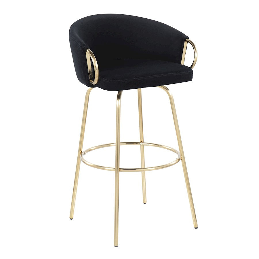 LumiSource Claire 30in Bar Stool Set of 2 | Glam Gold Metal and Black Velvet | Kitchen Island & Home Bar Seating | Model B30-CLAIRE2AUVBK2