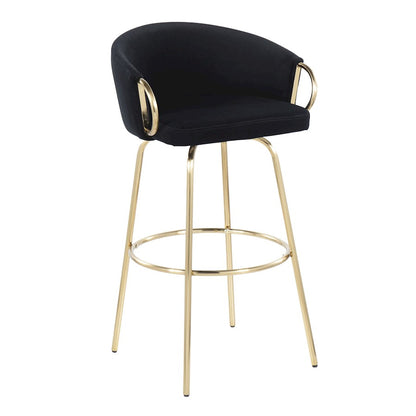 LumiSource Claire 30in Bar Stool Set of 2 | Glam Gold Metal and Black Velvet | Kitchen Island & Home Bar Seating | Model B30-CLAIRE2AUVBK2