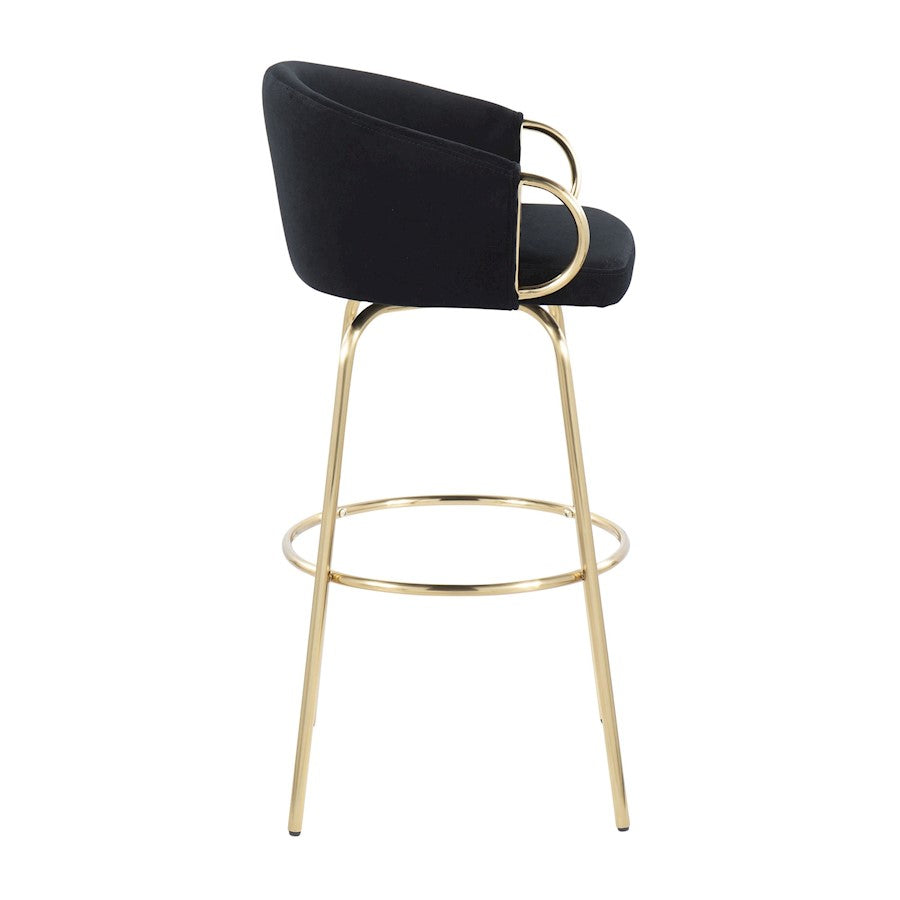 LumiSource Claire 30in Bar Stool Set of 2 | Glam Gold Metal and Black Velvet | Kitchen Island & Home Bar Seating | Model B30-CLAIRE2AUVBK2