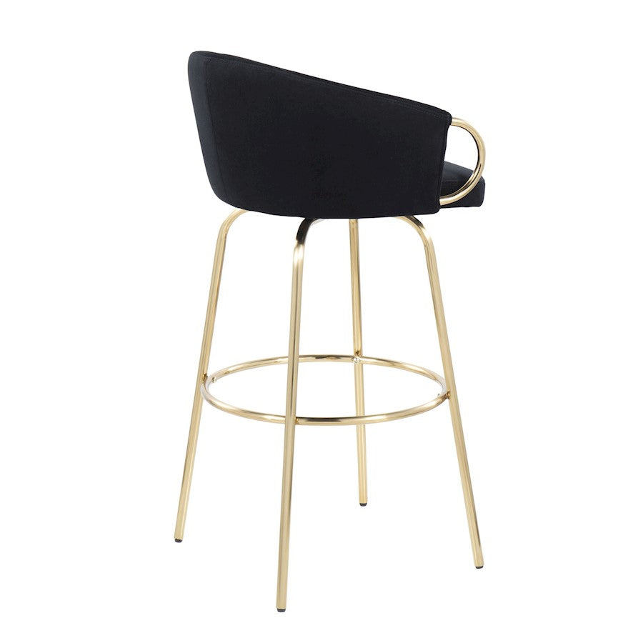 LumiSource Claire 30in Bar Stool Set of 2 | Glam Gold Metal and Black Velvet | Kitchen Island & Home Bar Seating | Model B30-CLAIRE2AUVBK2