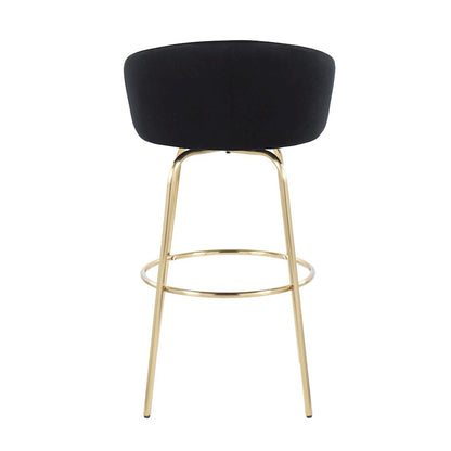 LumiSource Claire 30in Bar Stool Set of 2 | Glam Gold Metal and Black Velvet | Kitchen Island & Home Bar Seating | Model B30-CLAIRE2AUVBK2
