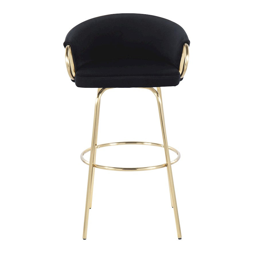 LumiSource Claire 30in Bar Stool Set of 2 | Glam Gold Metal and Black Velvet | Kitchen Island & Home Bar Seating | Model B30-CLAIRE2AUVBK2