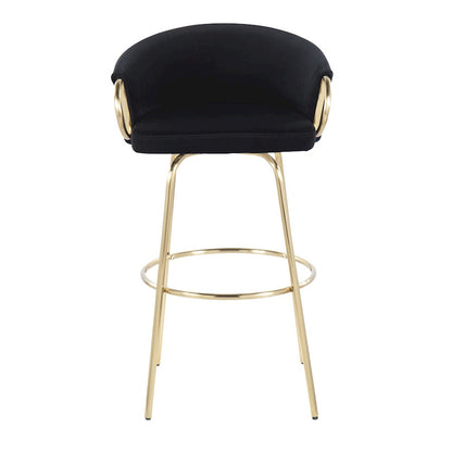 LumiSource Claire 30in Bar Stool Set of 2 | Glam Gold Metal and Black Velvet | Kitchen Island & Home Bar Seating | Model B30-CLAIRE2AUVBK2