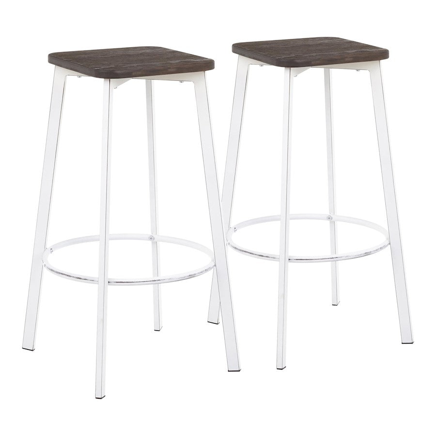 LumiSource Clara Square Barstool Set of 2 | Industrial White Metal and Espresso Bamboo | Kitchen Island & Bar Seating | Model B30-CLRASQVWE2