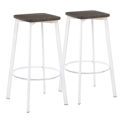 LumiSource Clara Square Barstool Set of 2 | Industrial White Metal and Espresso Bamboo | Kitchen Island & Bar Seating | Model B30-CLRASQVWE2