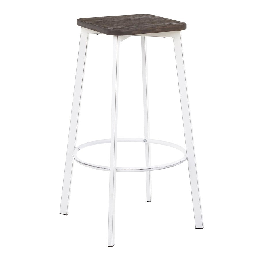 LumiSource Clara Square Barstool Set of 2 | Industrial White Metal and Espresso Bamboo | Kitchen Island & Bar Seating | Model B30-CLRASQVWE2