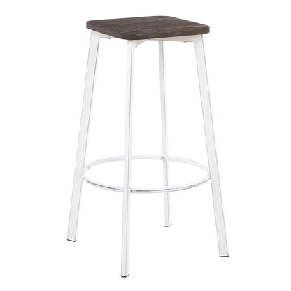 LumiSource Clara Square Barstool Set of 2 | Industrial White Metal and Espresso Bamboo | Kitchen Island & Bar Seating | Model B30-CLRASQVWE2