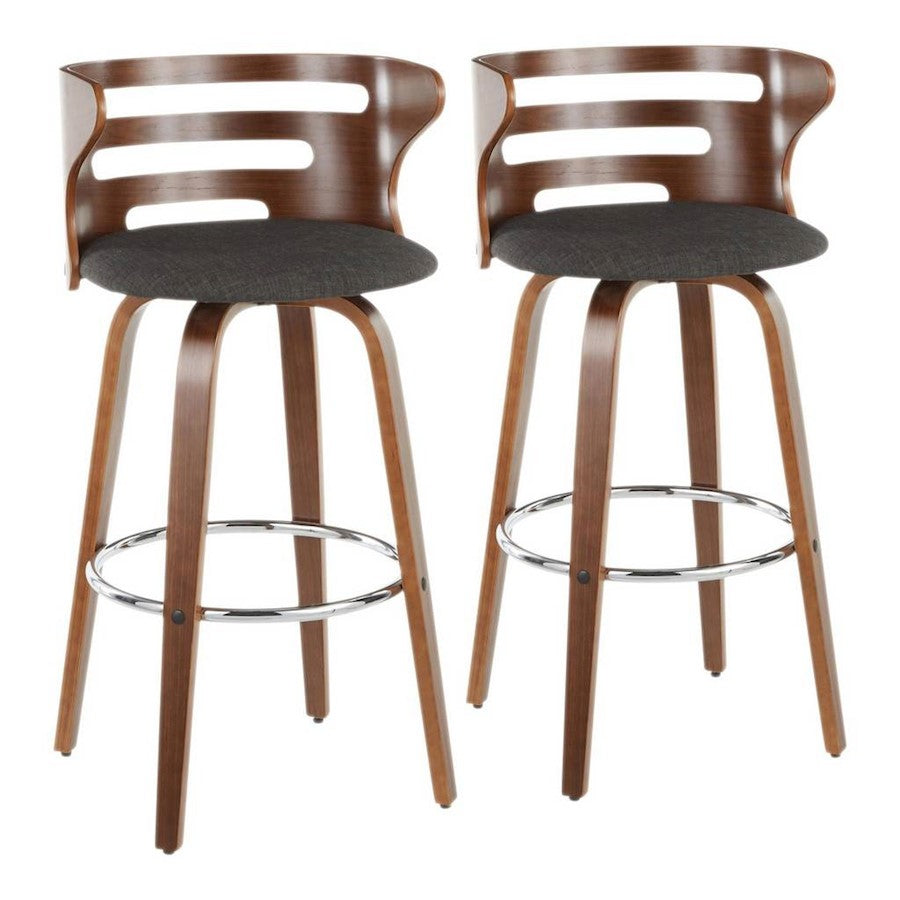 LumiSource Cosini Barstool Set of 2 | Mid-Century Walnut Wood and Charcoal Fabric | Kitchen Island & Bar Seating | Model B30-COSNI2-SWVRWLCHAR2