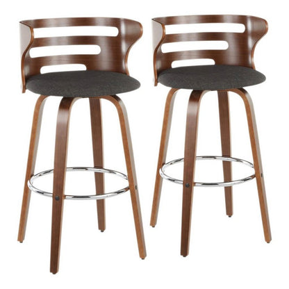 LumiSource Cosini Barstool Set of 2 | Mid-Century Walnut Wood and Charcoal Fabric | Kitchen Island & Bar Seating | Model B30-COSNI2-SWVRWLCHAR2