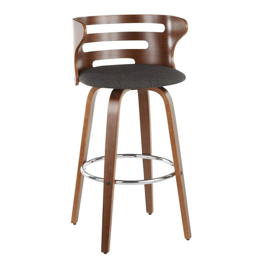LumiSource Cosini Barstool Set of 2 | Mid-Century Walnut Wood and Charcoal Fabric | Kitchen Island & Bar Seating | Model B30-COSNI2-SWVRWLCHAR2