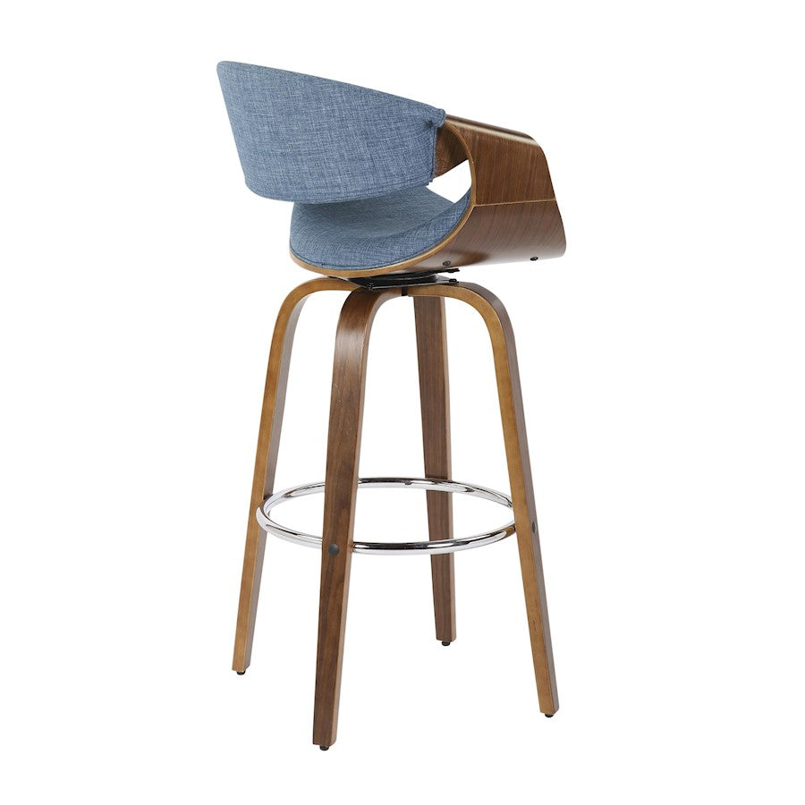 LumiSource Curvini 30in Barstool Set of 2 | Mid-Century Walnut Wood and Blue Fabric | Kitchen Island & Bar Seating | Model B30-CRVNI2-SWVRWLBU2