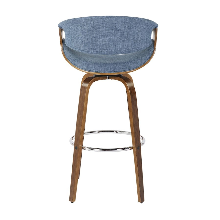 LumiSource Curvini 30in Barstool Set of 2 | Mid-Century Walnut Wood and Blue Fabric | Kitchen Island & Bar Seating | Model B30-CRVNI2-SWVRWLBU2
