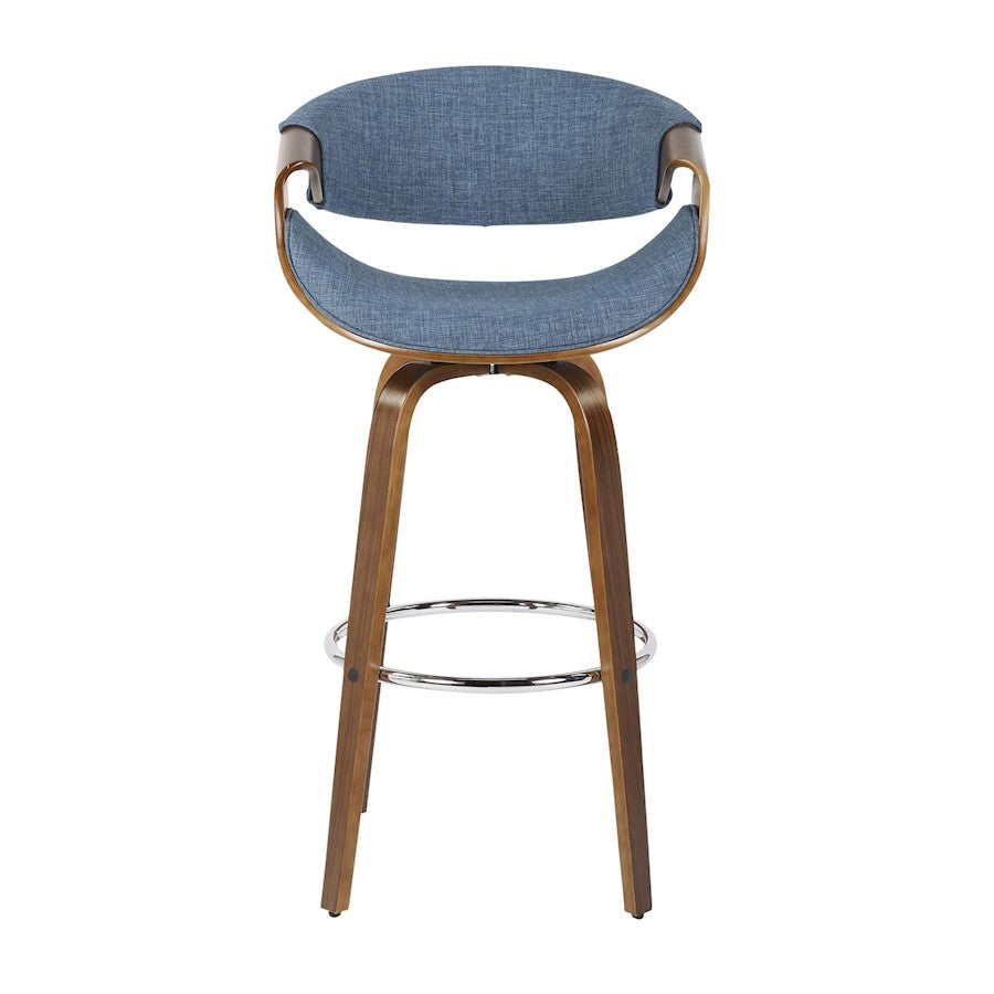 LumiSource Curvini 30in Barstool Set of 2 | Mid-Century Walnut Wood and Blue Fabric | Kitchen Island & Bar Seating | Model B30-CRVNI2-SWVRWLBU2