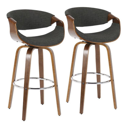 LumiSource Curvini 30in Barstool Set of 2 | Mid-Century Walnut Wood and Charcoal Fabric | Kitchen Island & Bar Seating | Model B30-CRVNI2-SWVRWLCHAR2