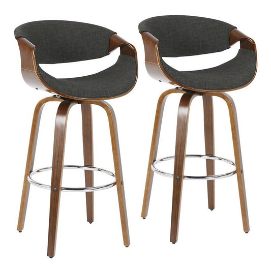 LumiSource Curvini 30in Barstool Set of 2 | Mid-Century Walnut Wood and Charcoal Fabric | Kitchen Island & Bar Seating | Model B30-CRVNI2-SWVRWLCHAR2
