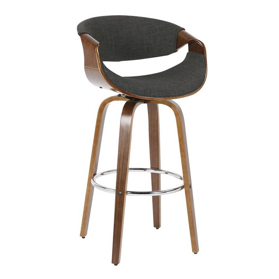LumiSource Curvini 30in Barstool Set of 2 | Mid-Century Walnut Wood and Charcoal Fabric | Kitchen Island & Bar Seating | Model B30-CRVNI2-SWVRWLCHAR2