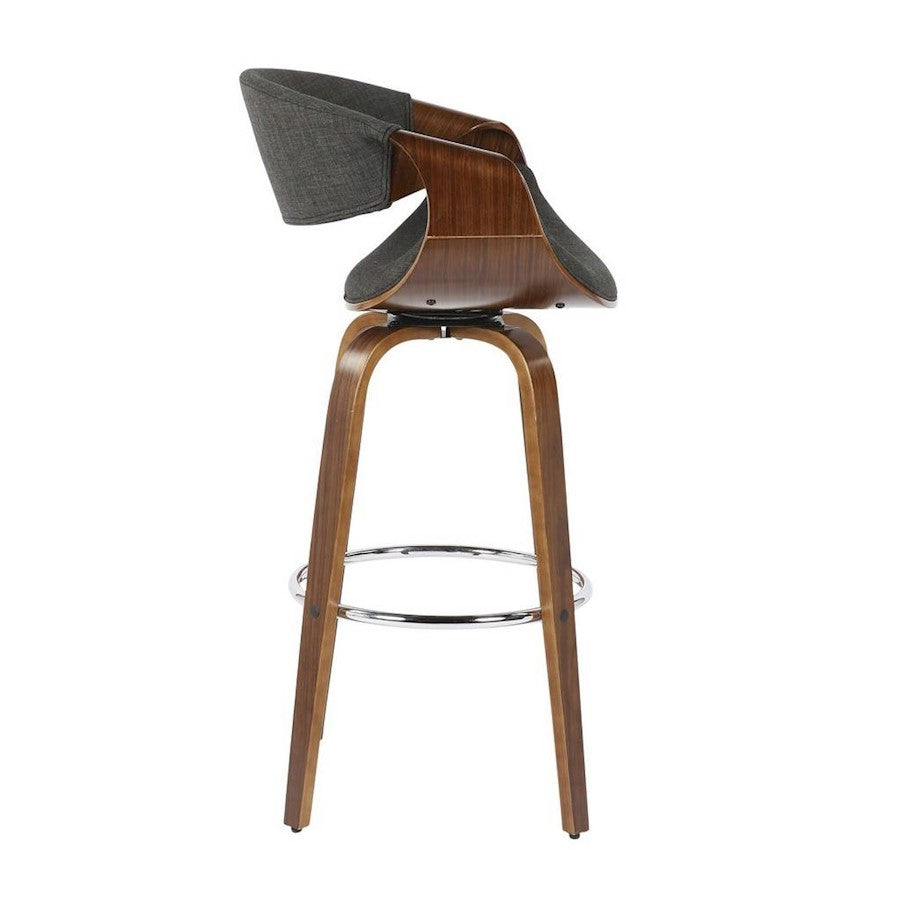 LumiSource Curvini 30in Barstool Set of 2 | Mid-Century Walnut Wood and Charcoal Fabric | Kitchen Island & Bar Seating | Model B30-CRVNI2-SWVRWLCHAR2