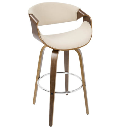 LumiSource Curvini 30in Bar Stool Set of 2 | Mid-Century Walnut Wood, Cream Fabric, Chrome | Kitchen Island & Bar | Model B30-CRVNI2-SWVRWLCR2