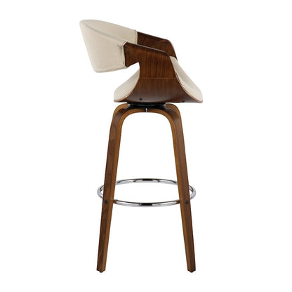 LumiSource Curvini 30in Bar Stool Set of 2 | Mid-Century Walnut Wood, Cream Fabric, Chrome | Kitchen Island & Bar | Model B30-CRVNI2-SWVRWLCR2