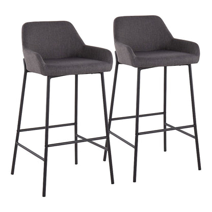 LumiSource Daniella 30in Bar Stool Set of 2 | Industrial Black Metal and Charcoal Fabric | Kitchen Island & Bar Seating | Model B30-DNLA2BKCHAR2