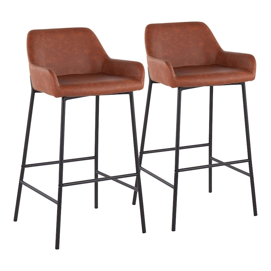 LumiSource Daniella 30in Bar Stool Set of 2 | Industrial Black Metal and Camel PU Leather | Kitchen Island & Bar Seating | Model B30-DNLA2BKPUCAM2