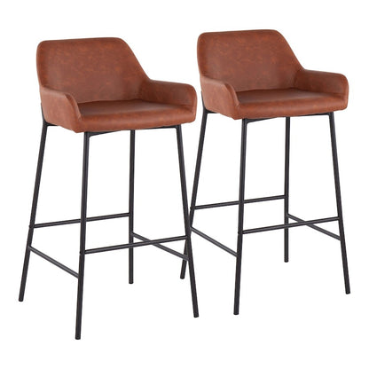 LumiSource Daniella 30in Bar Stool Set of 2 | Industrial Black Metal and Camel PU Leather | Kitchen Island & Bar Seating | Model B30-DNLA2BKPUCAM2