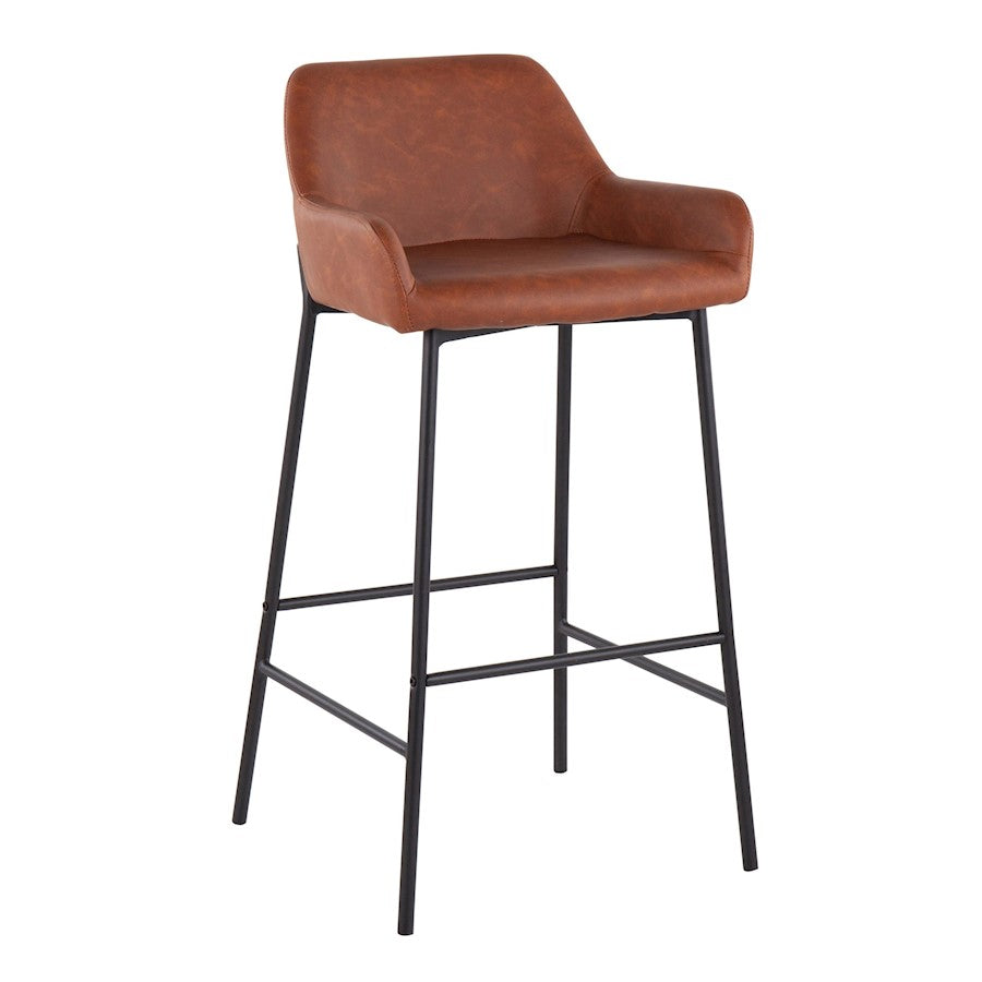 LumiSource Daniella 30in Bar Stool Set of 2 | Industrial Black Metal and Camel PU Leather | Kitchen Island & Bar Seating | Model B30-DNLA2BKPUCAM2